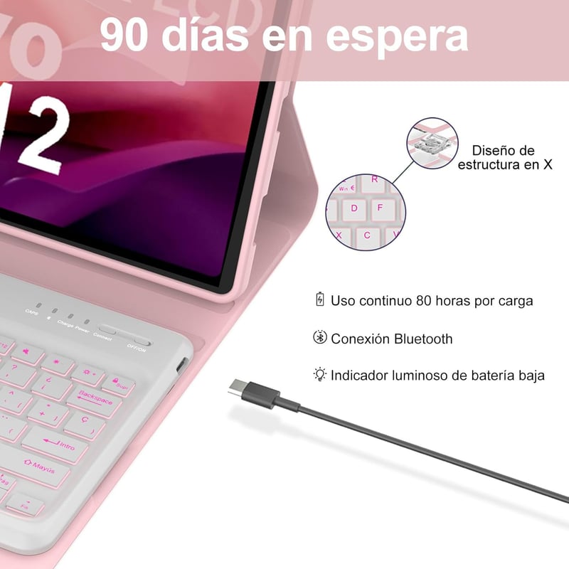 SENGBIRCH Lenovo Tab P12 12,7" Tok Billentyűzettel Bluetooth Világítás Rózsaszín