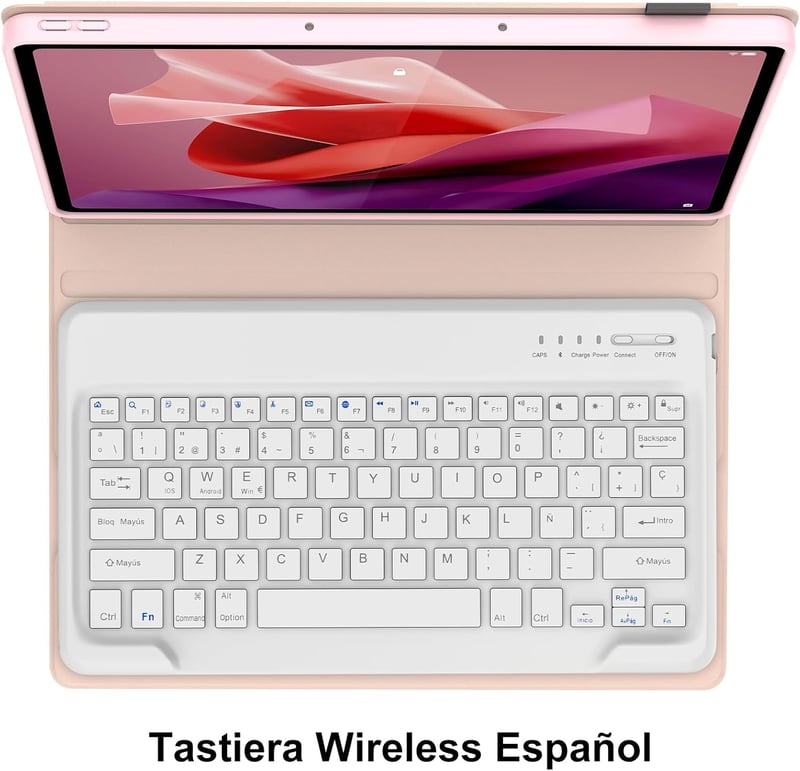 SENGBIRCH Lenovo Tab P12 2023 12.7" Bluetooth Billentyűzet Tok Világosrózsaszín