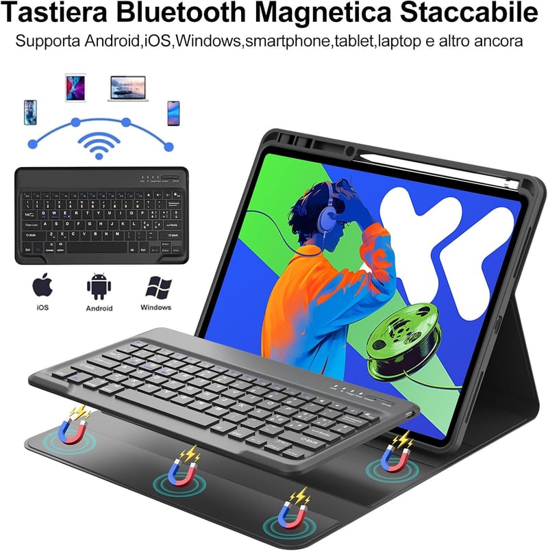 SENGBIRCH Lenovo Tab Pro 12.7 Bluetooth Billentyűzet Tok Mágneses Leválasztható Fekete