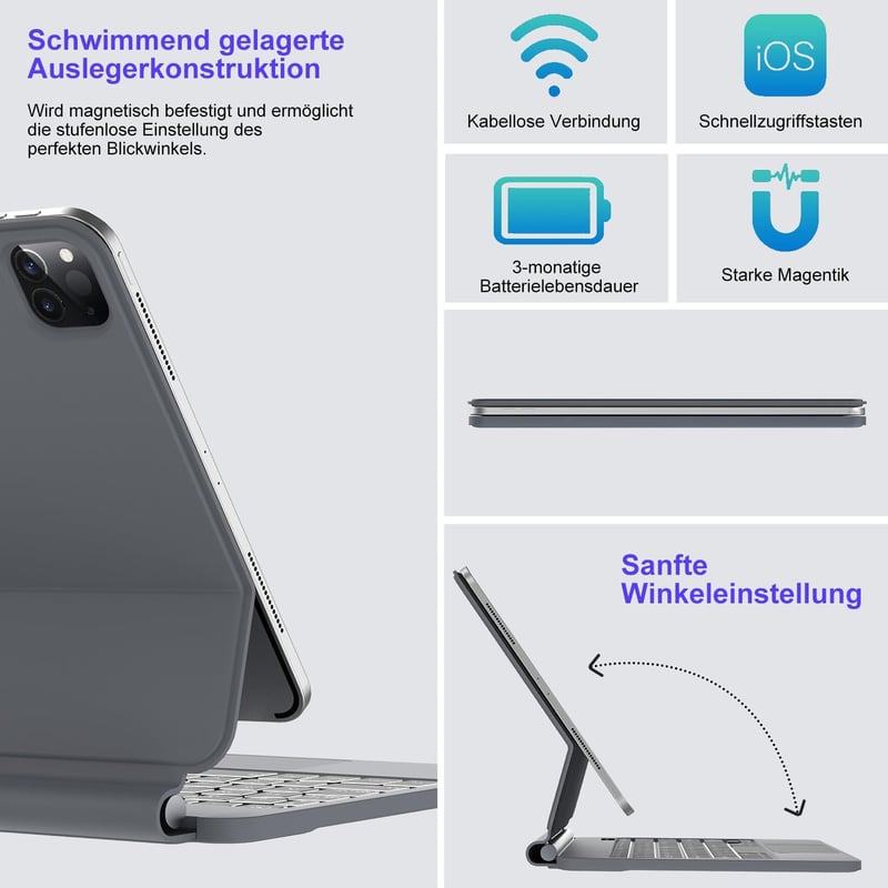 SENGBIRCH Magic Keyboard iPad Air 11" M3/M2 Német QWERTZ Háttérvilágítás Trackpad Fekete