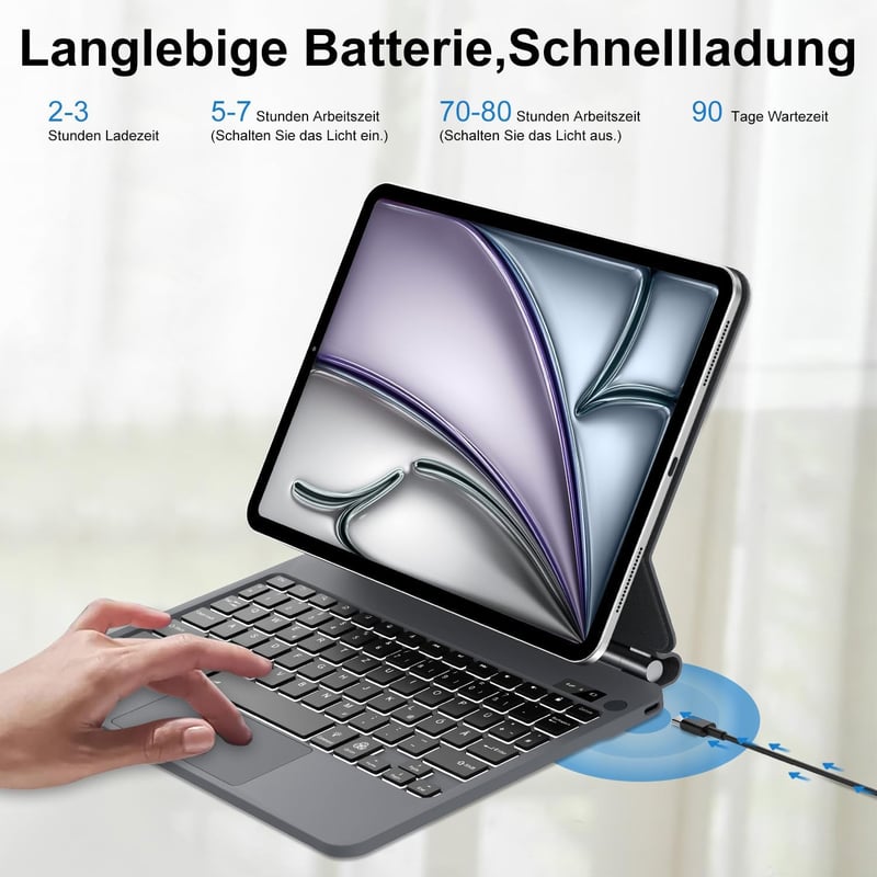 SENGBIRCH Magic Keyboard iPad Air 11" M3/M2 Német QWERTZ Háttérvilágítás Trackpad Fekete