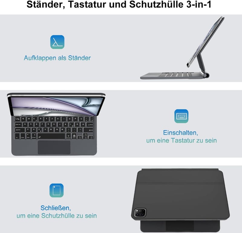 SENGBIRCH Magic Keyboard iPad Air 11" M3/M2 Német QWERTZ Háttérvilágítás Trackpad Fekete
