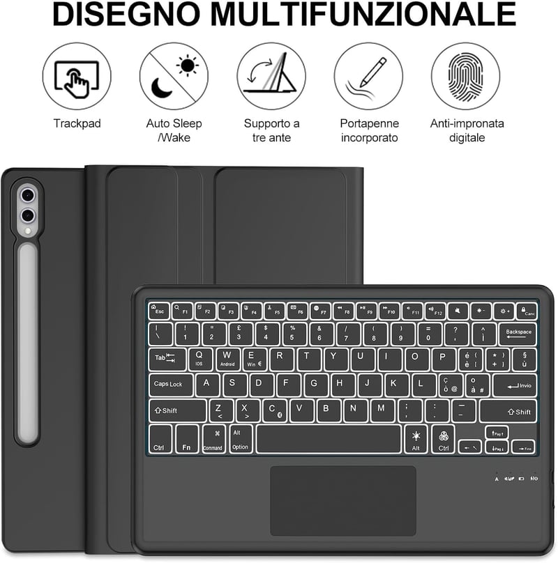 SENGBIRCH Mágneses Billentyűzetes Tok Samsung Galaxy Tab S9FE+ 12.4" Bluetooth Billentyűzettel - Fekete