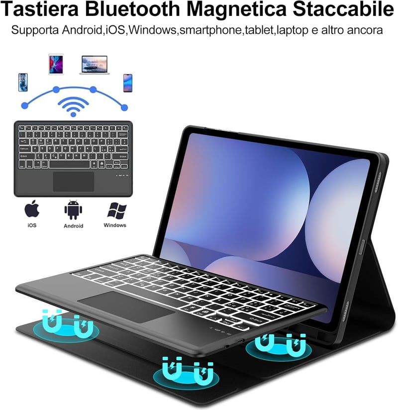 SENGBIRCH Mágneses Billentyűzetes Tok Samsung Galaxy Tab S9FE+ 12.4" Bluetooth Billentyűzettel - Fekete