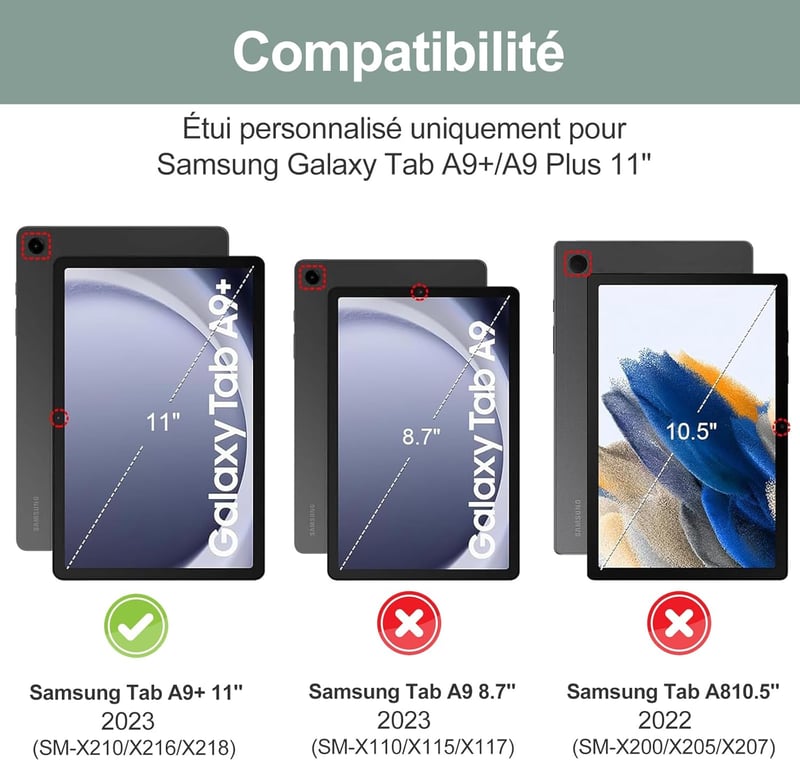 SENGBIRCH Samsung Galaxy Tab A9+ 11" Levehető Bluetooth Billentyűzetes Tok - Háttérvilágítással, Sötétzöld, Többféle Látószög, Automatikus A