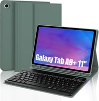 SENGBIRCH Samsung Galaxy Tab A9+ 11" Levehető Bluetooth Billentyűzetes Tok - Háttérvilágítással, Sötétzöld, Többféle Látószög, Automatikus A 1