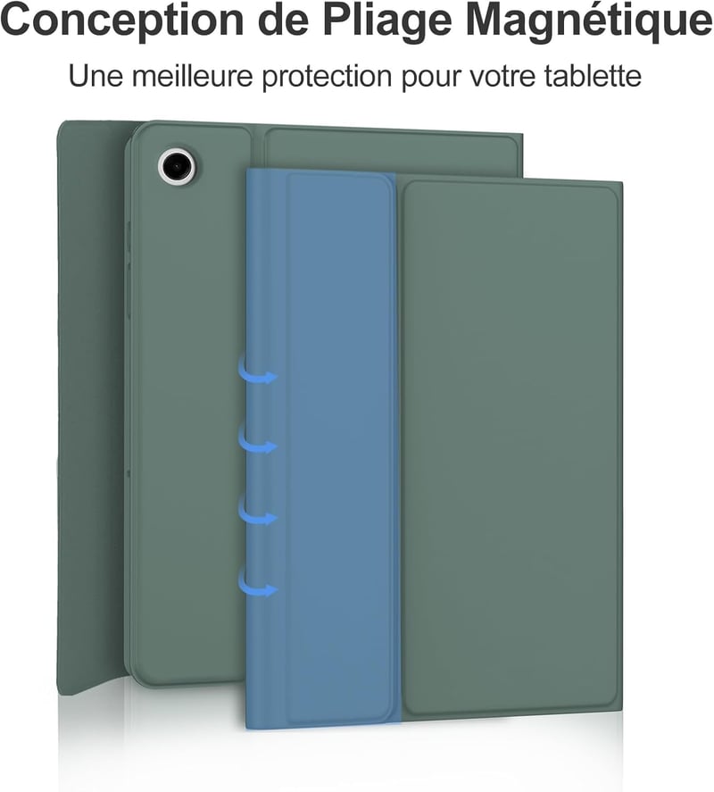 SENGBIRCH Samsung Galaxy Tab A9+ 11" Levehető Bluetooth Billentyűzetes Tok - Háttérvilágítással, Sötétzöld, Többféle Látószög, Automatikus A