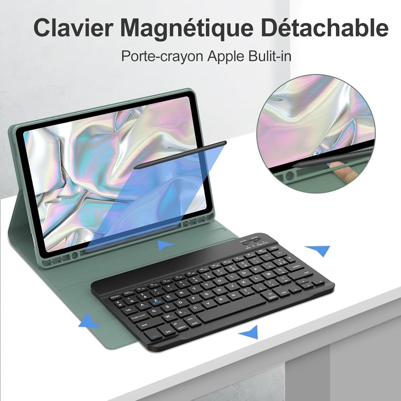 SENGBIRCH Samsung Galaxy Tab A9+ 11" Levehető Bluetooth Billentyűzetes Tok - Háttérvilágítással, Sötétzöld, Többféle Látószög, Automatikus A