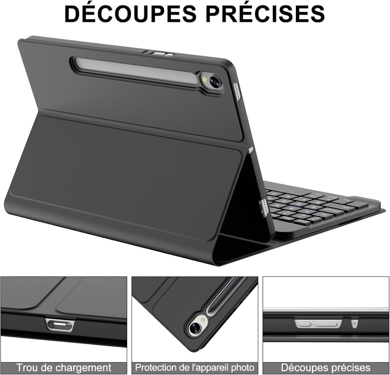 SENGBIRCH Samsung Galaxy Tab S9 FE 10.9" Billentyűzetes Tok - Vezeték Nélküli Bluetooth Billentyűzet Leválasztható Fekete Tablet Védőtok