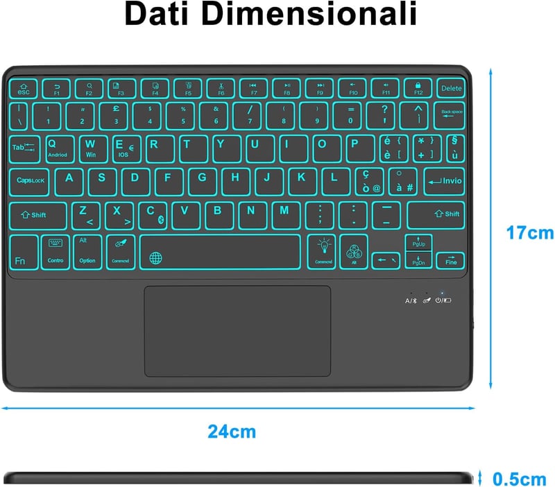 SENGBIRCH Wireless Bluetooth Billentyűzet Touchpad-dal, 7 Színű Háttérvilágítás, Android/iOS/Windows Kompatibilis