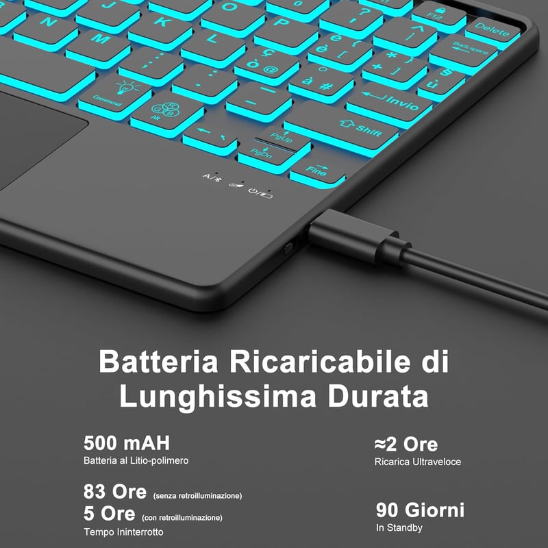 SENGBIRCH Wireless Bluetooth Billentyűzet Touchpad-dal, 7 Színű Háttérvilágítás, Android/iOS/Windows Kompatibilis
