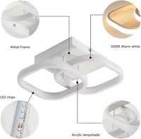 SENQIU Modern LED Mennyezeti Lámpa 22W - Négyzet Alakú Meleg Fehér 3000K Akril Világítás Nappaliba, Hálószobába, Konyhába 5