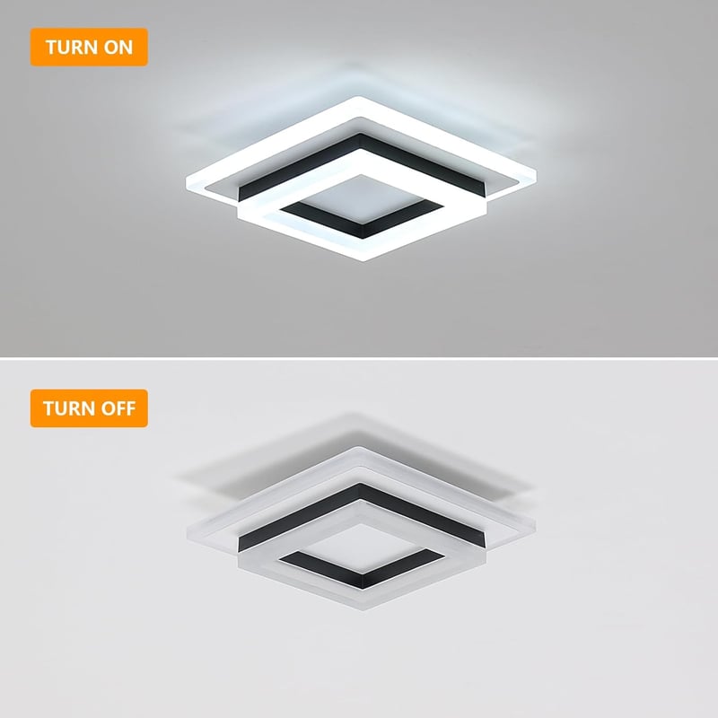 SENQIU Modern LED Mennyezeti Lámpa 24W - Négyzet Alakú Fekete Világítás 6500K Hideg Fehér Fénnyel, 2700lm, 20x20cm, Konyhába, Nappaliba