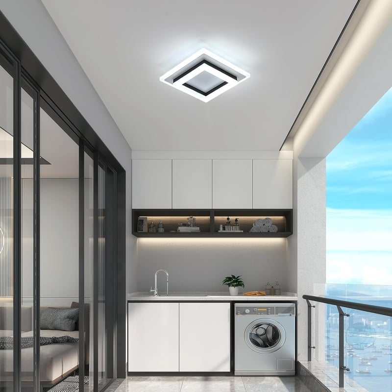 SENQIU Modern LED Mennyezeti Lámpa 24W - Négyzet Alakú Fekete Világítás 6500K Hideg Fehér Fénnyel, 2700lm, 20x20cm, Konyhába, Nappaliba