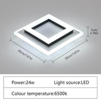 SENQIU Modern LED Mennyezeti Lámpa 24W - Négyzet Alakú Fekete Világítás 6500K Hideg Fehér Fénnyel, 2700lm, 20x20cm, Konyhába, Nappaliba 3
