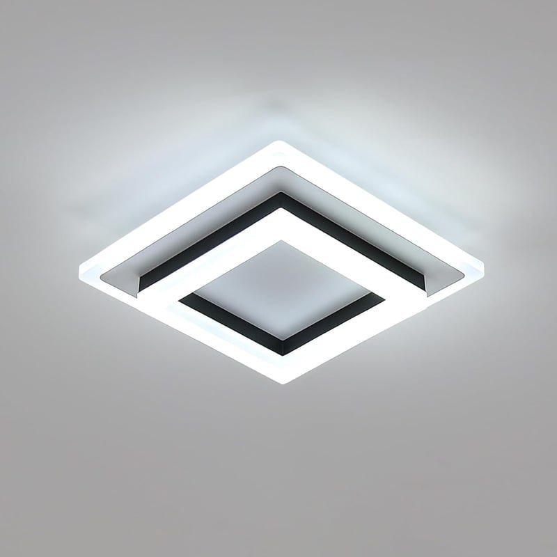 SENQIU Modern LED Mennyezeti Lámpa 24W - Négyzet Alakú Fekete Világítás 6500K Hideg Fehér Fénnyel, 2700lm, 20x20cm, Konyhába, Nappaliba