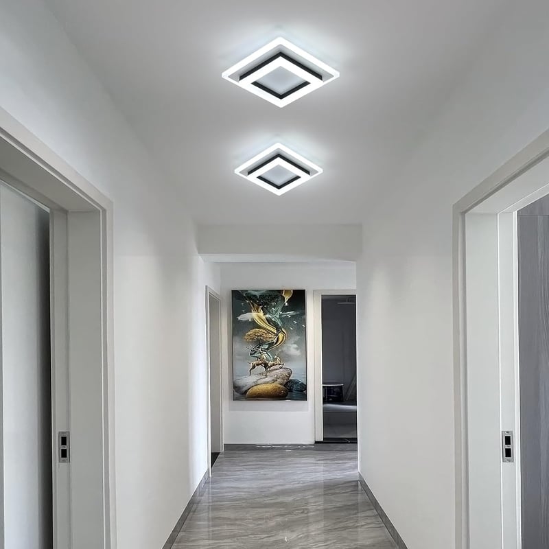 SENQIU Modern LED Mennyezeti Lámpa 24W - Négyzet Alakú Fekete Világítás 6500K Hideg Fehér Fénnyel, 2700lm, 20x20cm, Konyhába, Nappaliba