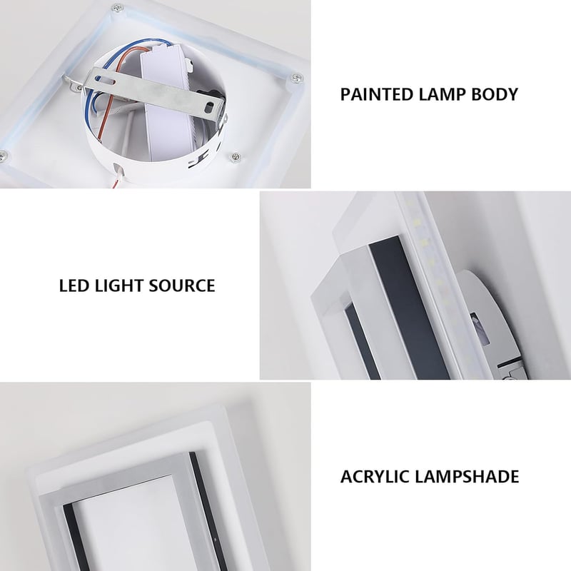 SENQIU Modern LED Mennyezeti Lámpa 24W - Négyzet Alakú Fekete Világítás 6500K Hideg Fehér Fénnyel, 2700lm, 20x20cm, Konyhába, Nappaliba