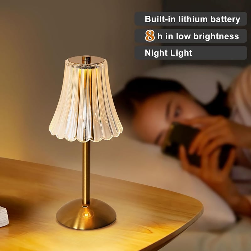 SENQIU Vezeték Nélküli Asztali Lámpa - Arany Fém Éjjeli Lámpa Érintésvezérléssel, 3 Színhőmérséklet, 800mAh Akkumulátor, USB Tölthető