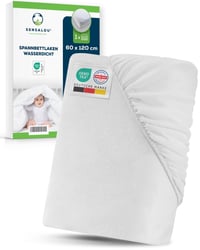 Sensalou Nepremokavá napínacia plachta 60x120 cm – Mäkký chránič matraca pre bábätká, s priedušnou PU vrstvou, prateľná pri 95 °C, nehlučná ochrana proti inkontinencii 1