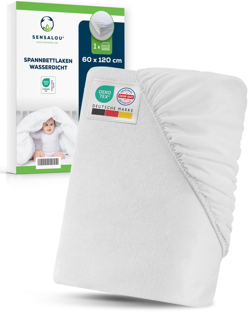 Sensalou Nepremokavá napínacia plachta 60x120 cm – Mäkký chránič matraca pre bábätká, s priedušnou PU vrstvou, prateľná pri 95 °C, nehlučná ochrana proti inkontinencii