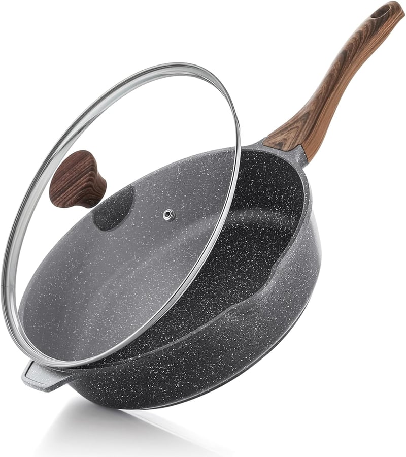Sensarte 28 cm-es mélyserpenyő fedővel, svájci gránit bevonattal, indukciós tűzhelyre