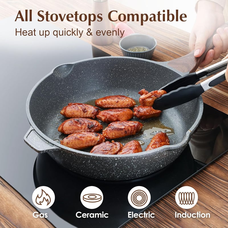 Sensarte 28 cm-es mélyserpenyő fedővel, svájci gránit bevonattal, indukciós tűzhelyre
