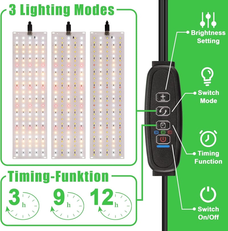 seOSTO LED Növénylámpa 4 Darabos Szett, 540 LED Teljes Spektrumú Növényvilágítás, 10 Fényerő Szint, 3 Világítási Mód, Időzítő Funkcióval