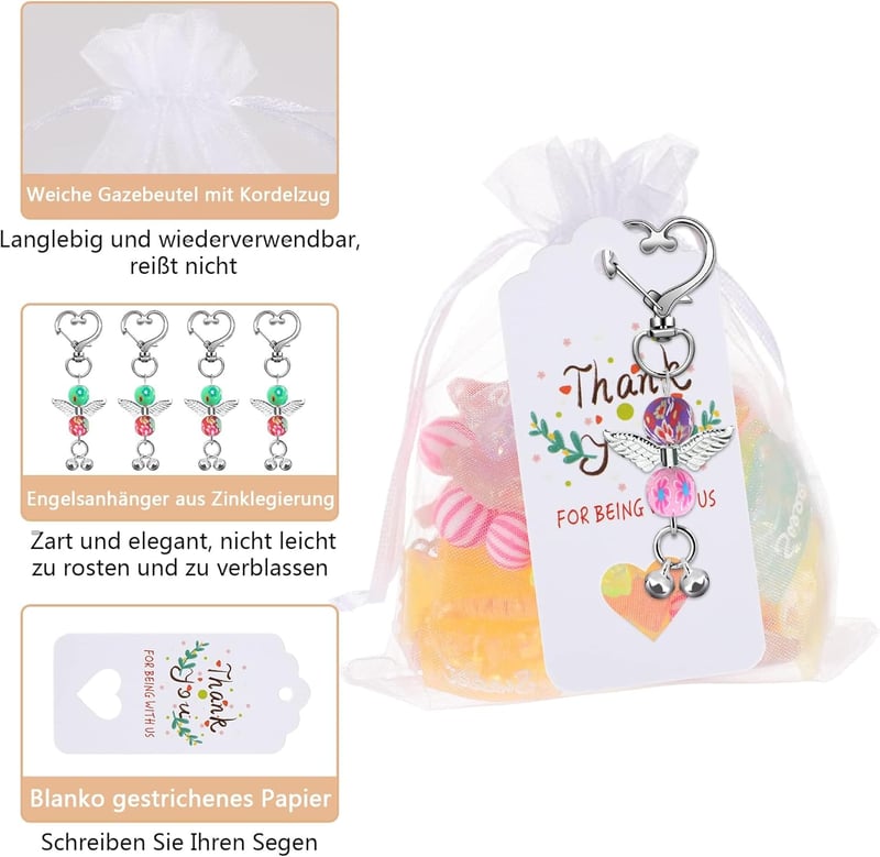SEPGLITTER 30 darabos Őrangyal Medál Szett Organza Tasakkal, Keresztelő Ajándék, Kulcstartó, Bérmálás Esküvő Születésnap Vendégajándék