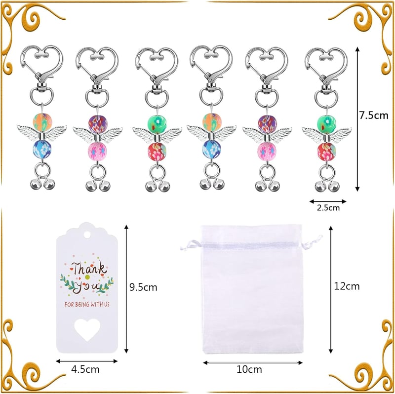 SEPGLITTER 30 darabos Őrangyal Medál Szett Organza Tasakkal, Keresztelő Ajándék, Kulcstartó, Bérmálás Esküvő Születésnap Vendégajándék