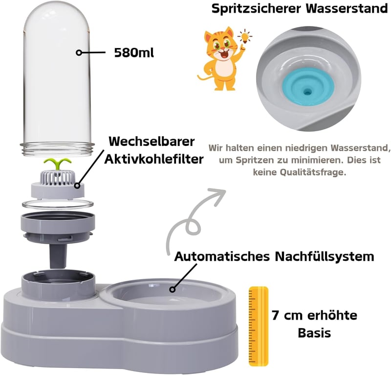 Septillar 580ml Automata Ivóadagoló Macskáknak és Kutyáknak Szűrővel