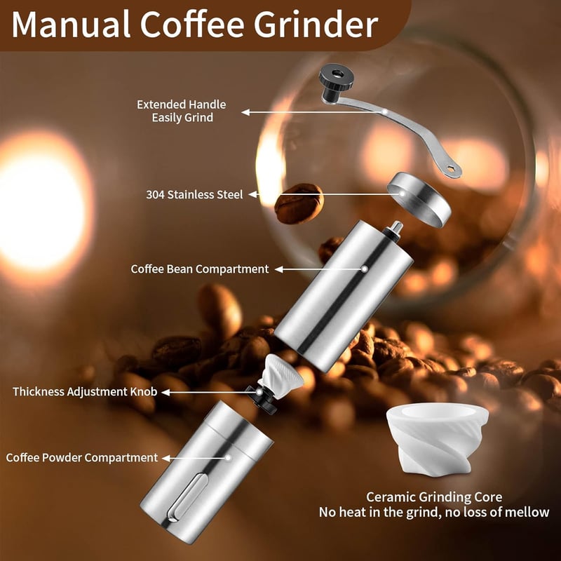 Sequpr Kézi Kávéőrlő Rozsdamentes Acél Kávébab Darálógép Espresso French Press