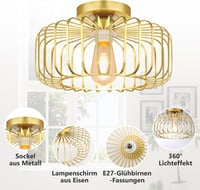 SERBASIC arany LED mennyezeti lámpa E27 fém retro kerek ipari konyha hálószoba 4