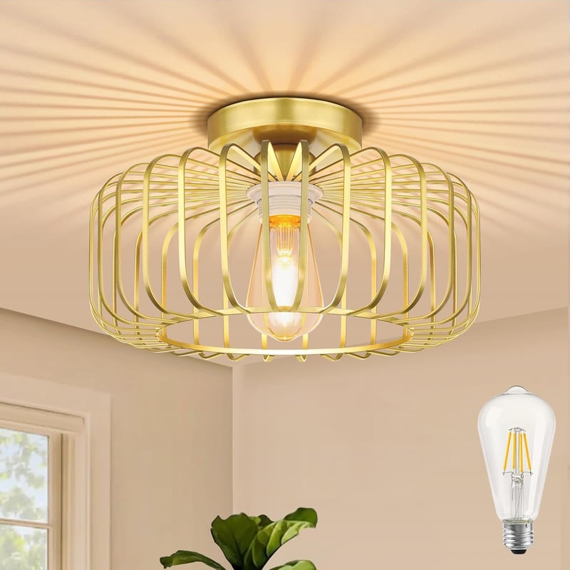 SERBASIC arany LED mennyezeti lámpa E27 fém retro kerek ipari konyha hálószoba