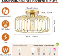 SERBASIC arany LED mennyezeti lámpa E27 fém retro kerek ipari konyha hálószoba 2