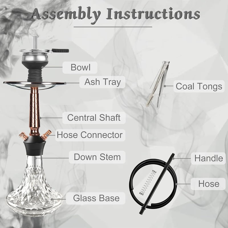 SERdeerCH Üveg Shisha vízipipa szett alumínium ötvözet down stemmel diffúzorral, mosható szilikon tömlővel, hőkezelővel és széncsipesszel