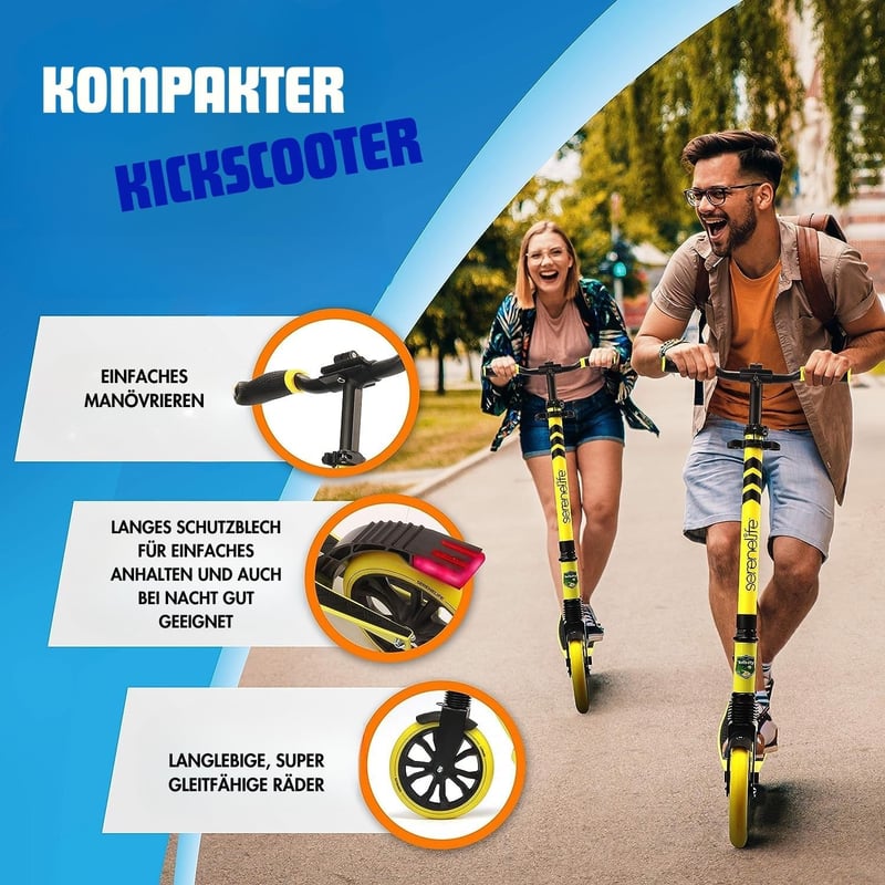 SereneLife Összecsukható Roller Magasságállítható Nagykerekes Fékkel 100kg-ig