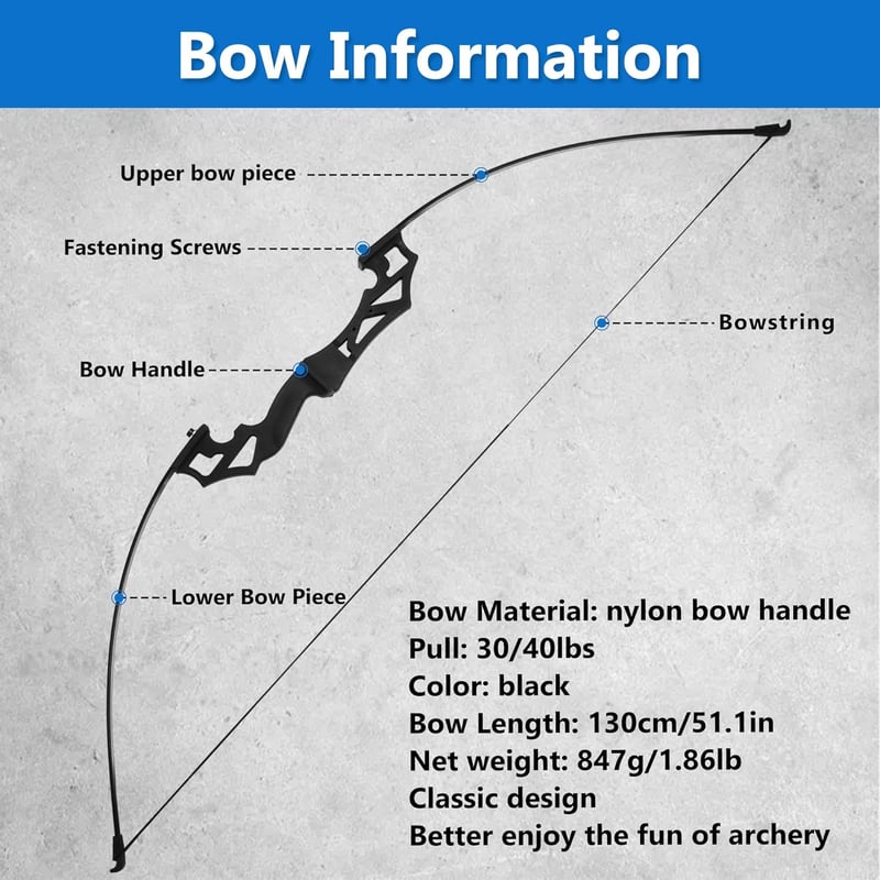 SERfawnCH 30 lbs Recurve Íj Nylon Nyéllel és Gyakorló Nyilakkal Céllövéshez
