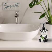 Servette Home Panda Alakú Kerámia Szappanadagoló - Fürdőszobai és Konyhai Pumpás Adagoló, Ezüst Díszítéssel, Egyedi Állat Mintával 3