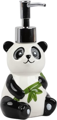 Servette Home Panda Alakú Kerámia Szappanadagoló - Fürdőszobai és Konyhai Pumpás Adagoló, Ezüst Díszítéssel, Egyedi Állat Mintával 1