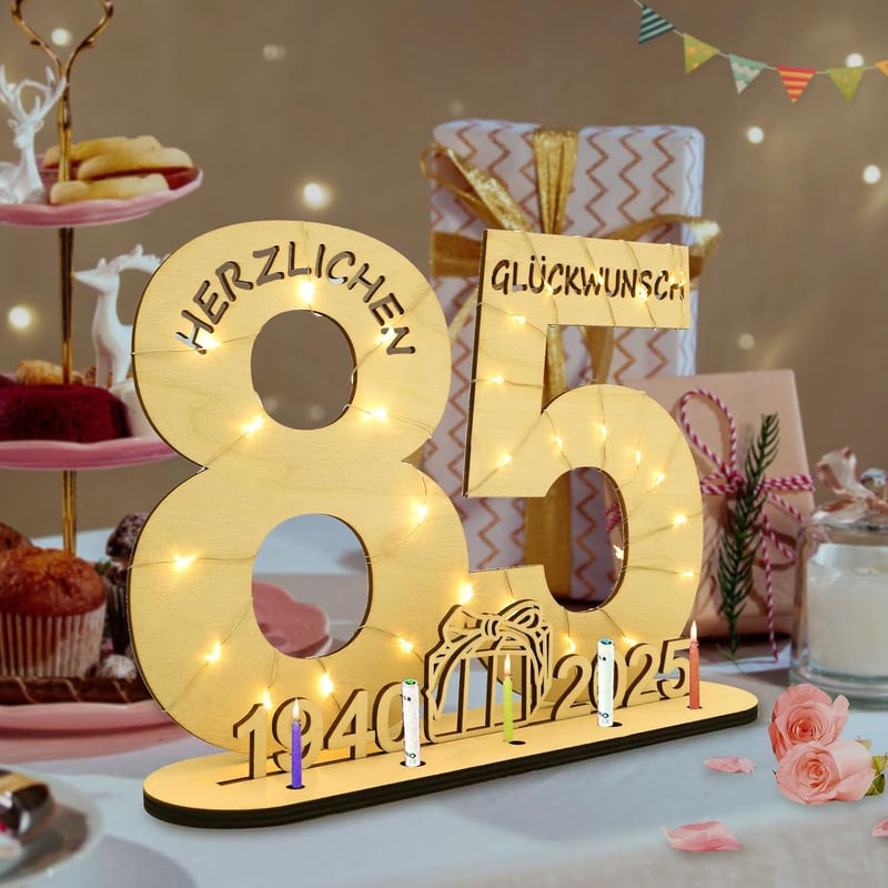 Seutgjie 85. Születésnapi Fa Ajándéktábla LED Fényfüzérrel - Pénzajándék Tartó Dekoráció Férfiaknak és Nőknek - Asztali Díszítés Évfordulóra