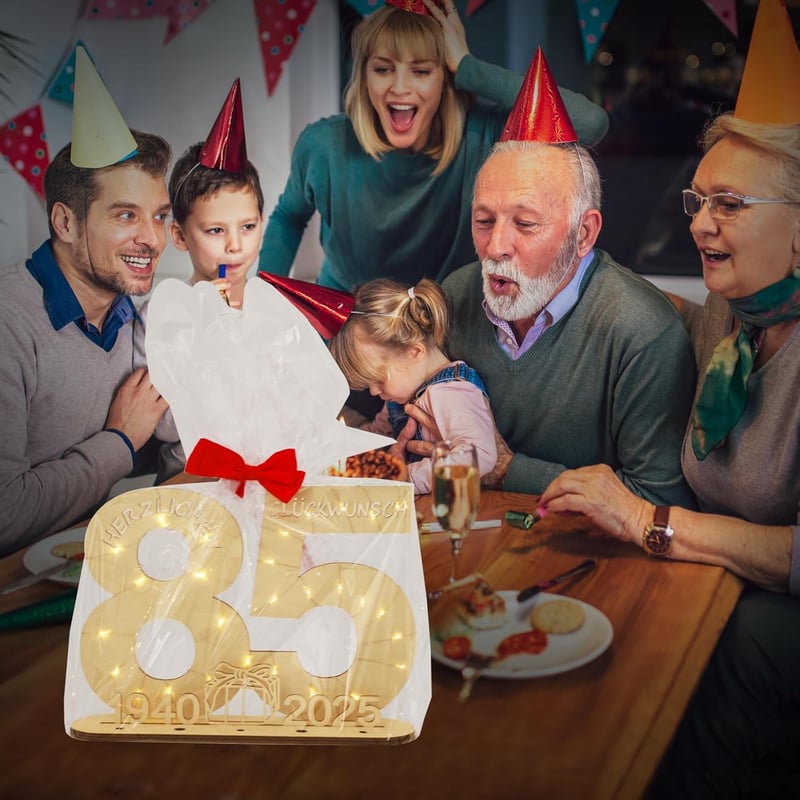 Seutgjie 85. Születésnapi Fa Ajándéktábla LED Fényfüzérrel - Pénzajándék Tartó Dekoráció Férfiaknak és Nőknek - Asztali Díszítés Évfordulóra