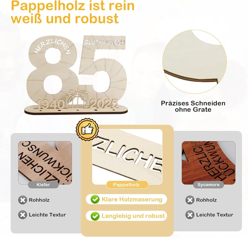 Seutgjie 85. Születésnapi Fa Ajándéktábla LED Fényfüzérrel - Pénzajándék Tartó Dekoráció Férfiaknak és Nőknek - Asztali Díszítés Évfordulóra