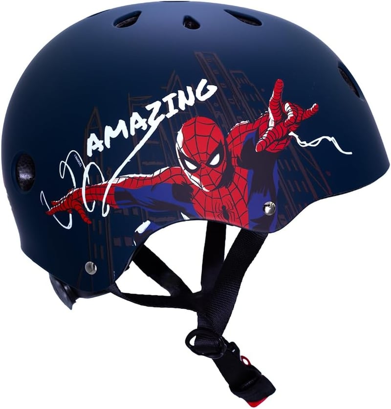 Seven Polska Marvel Spiderman Gördeszkás Kerékpáros Sisak Gyerekeknek - Kék, 52-56 cm, 6 Éves Kortól, Ütéselnyelő EPS Habbal