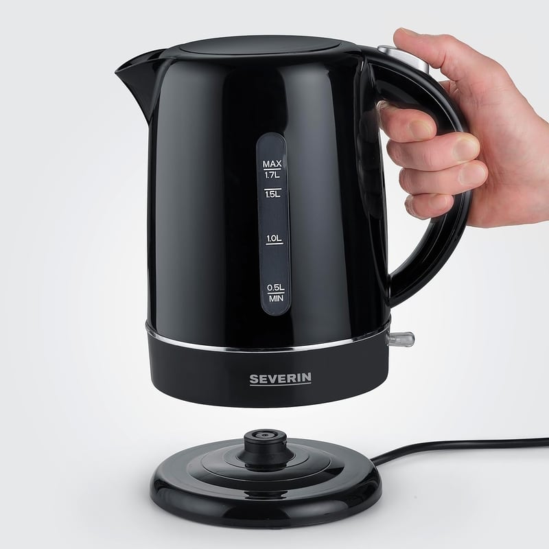 SEVERIN 1,7 literes vízforraló fekete, 2200W, kompakt, vízkőszűrő