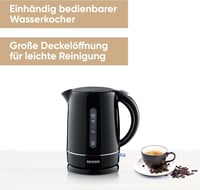 SEVERIN 1,7 literes vízforraló fekete, 2200W, kompakt, vízkőszűrő 2