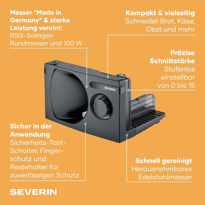 SEVERIN AS 9595 kenyér- és hússzeletelő állítható vágáserősséggel