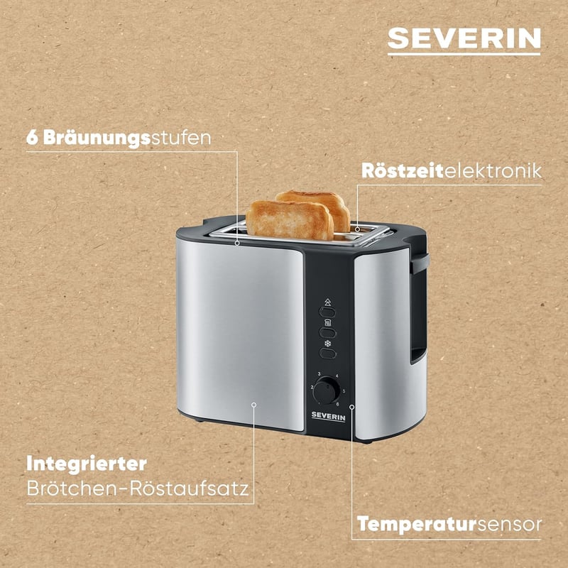 SEVERIN Automata Kenyérpirító 2 Rekeszes Rozsdamentes Acél Fekete 800W