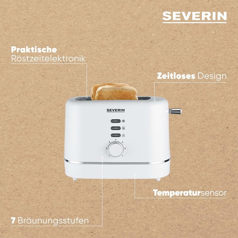 SEVERIN Automata Kenyérpirító 2 Szeletes Rozsdamentes Acél Melegítő Funkcióval
