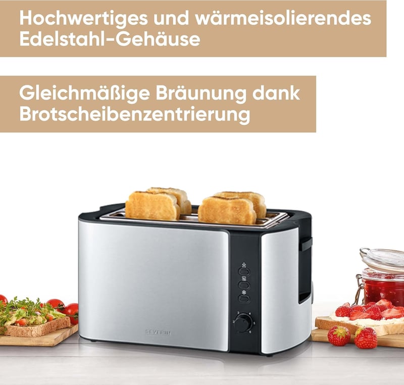 SEVERIN Automata Kenyérpirító Rozsdamentes Acél 800W Dupla Kamrás